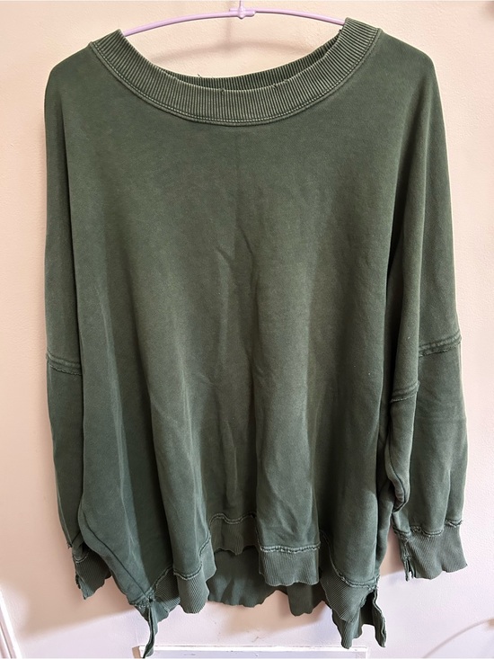 aerie Tops - aerie Olive Green Oversized Distressed Hem Sweatshirt